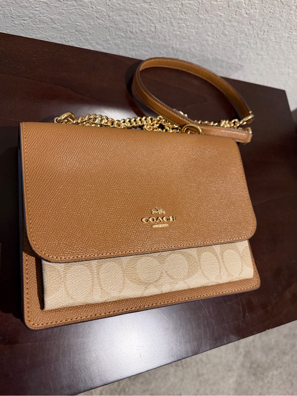 Coach Tan Leather & Signature Canvas Chain Crossbody